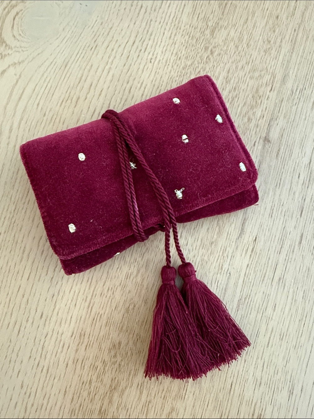 SEZANE Velvet Tassel Jewelry Pouch / Travel Case Burgundy NEW